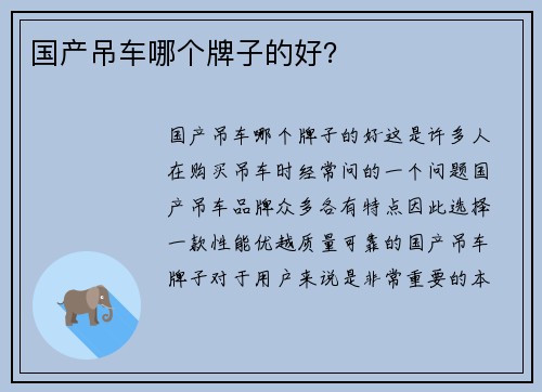 国产吊车哪个牌子的好？